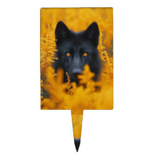 Black Dog with Stunning Gold Eyes Cake Topper