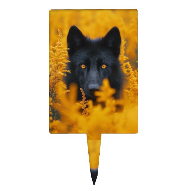 Black Dog with Stunning Gold Eyes Cake Topper (Front)