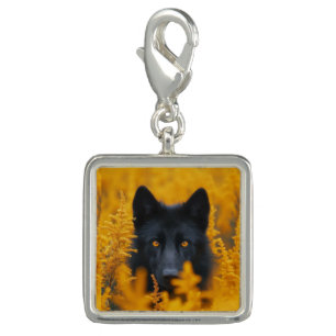 Black Dog with Stunning Gold Eyes Charm