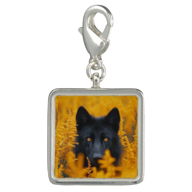 Black Dog with Stunning Gold Eyes Charm (Front)