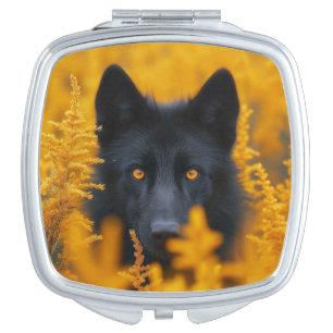 Black Dog with Stunning Gold Eyes Compact Mirror