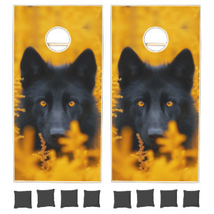 Black Dog with Stunning Gold Eyes Cornhole Set