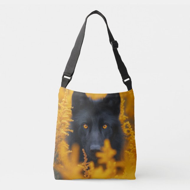 Black Dog with Stunning Gold Eyes Crossbody Bag (Front)