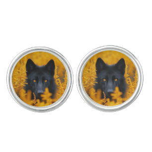 Black Dog with Stunning Gold Eyes Cufflinks