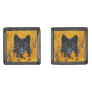 Black Dog with Stunning Gold Eyes Cufflinks