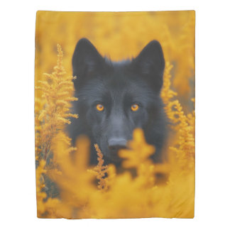Black Dog with Stunning Gold Eyes Duvet Cover