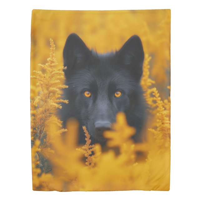 Black Dog with Stunning Gold Eyes Duvet Cover (Front)
