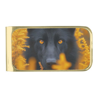 Black Dog with Stunning Gold Eyes Finish Money Clip