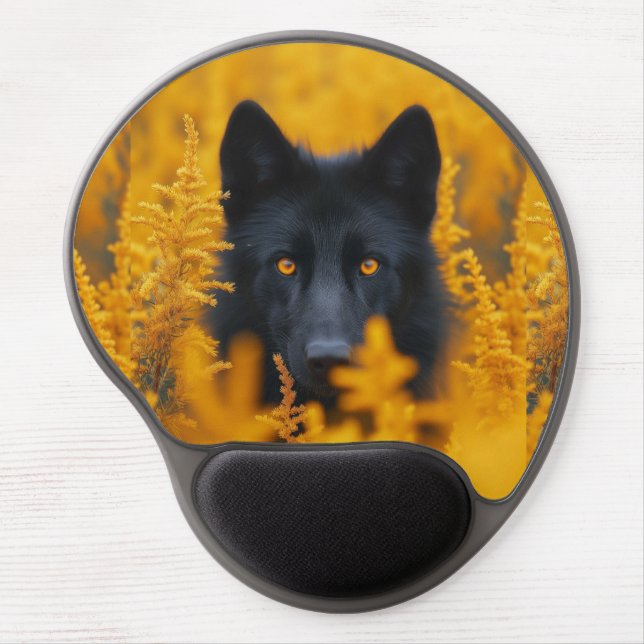 Black Dog with Stunning Gold Eyes Gel Mouse Pad (Front)