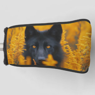 Black Dog with Stunning Gold Eyes Golf Head Cover