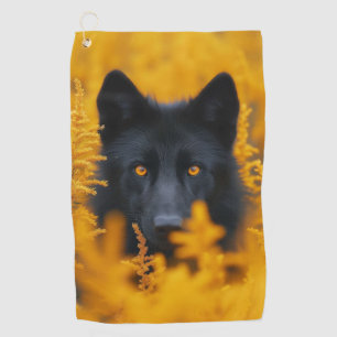 Black Dog with Stunning Gold Eyes Golf Towel