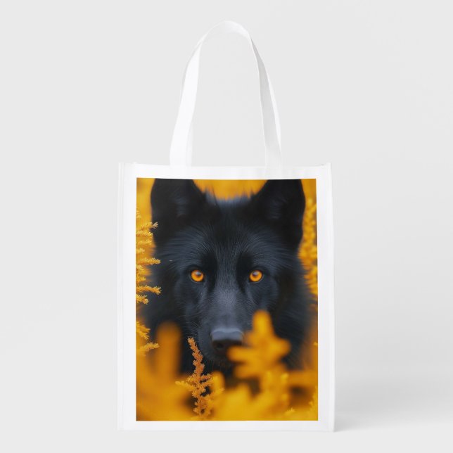Black Dog with Stunning Gold Eyes Grocery Bag (Front)