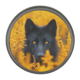 Black Dog with Stunning Gold Eyes Gunmetal Finish Lapel Pin