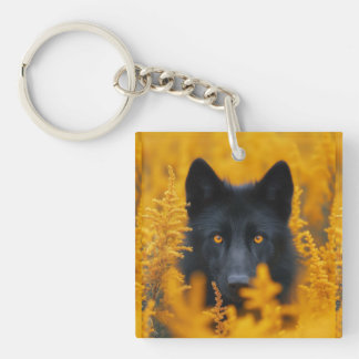 Black Dog with Stunning Gold Eyes Keychain
