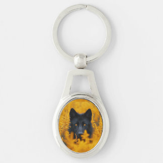 Black Dog with Stunning Gold Eyes Keychain