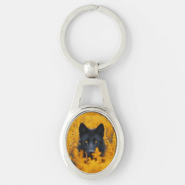 Black Dog with Stunning Gold Eyes Keychain (Front)