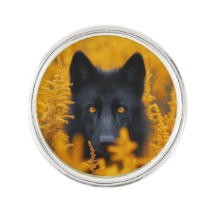 Black Dog with Stunning Gold Eyes Lapel Pin