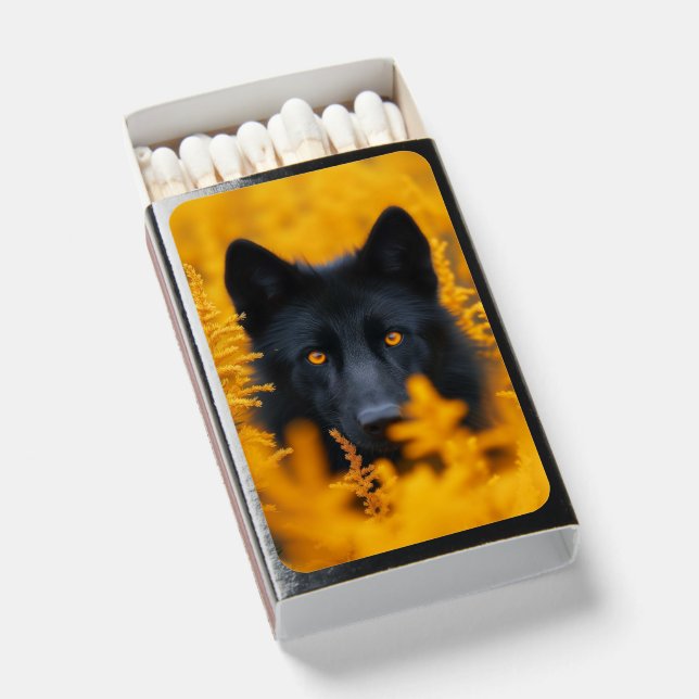 Black Dog with Stunning Gold Eyes Matchboxes (Front Open)