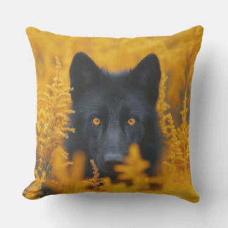 Black Dog with Stunning Gold Eyes Outdoor Pillow