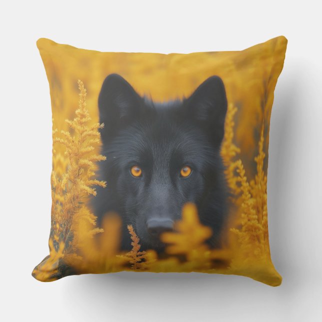 Black Dog with Stunning Gold Eyes Outdoor Pillow (Front)