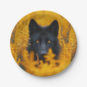 Black Dog with Stunning Gold Eyes Paper Plates