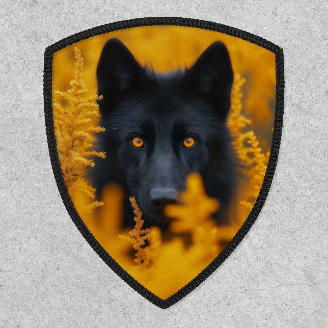 Black Dog with Stunning Gold Eyes Patch (Front)