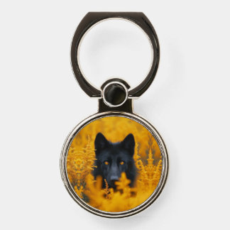 Black Dog with Stunning Gold Eyes Phone Ring Stand