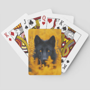 Black Dog with Stunning Gold Eyes Poker Cards