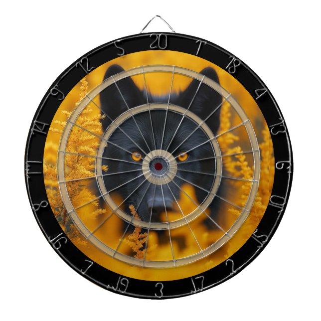 Black Dog with Stunning Gold Eyes Regulation Dart Board (Front)