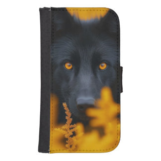 Black Dog with Stunning Gold Eyes Galaxy S4 Wallet Case