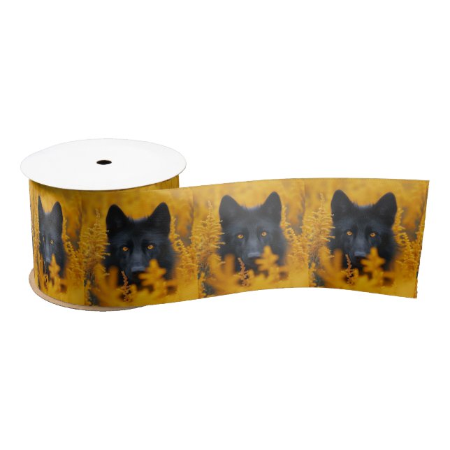 Black Dog with Stunning Gold Eyes Satin Ribbon (Spool)