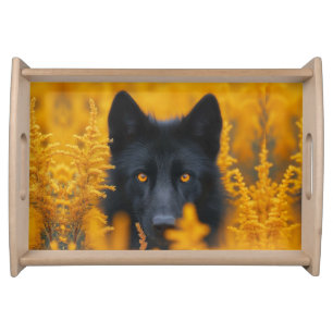 Black Dog with Stunning Gold Eyes Serving Tray