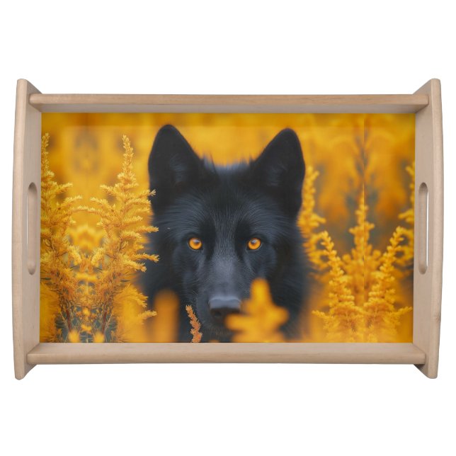 Black Dog with Stunning Gold Eyes Serving Tray (Front)