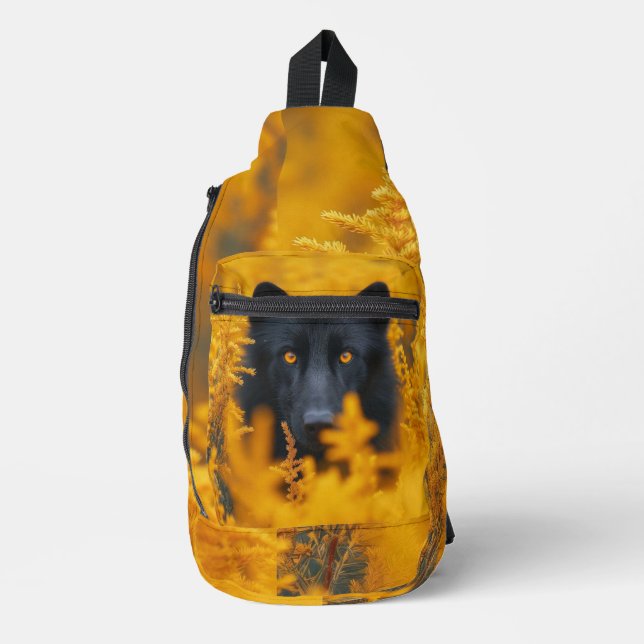 Black Dog with Stunning Gold Eyes Sling Bag (Front)