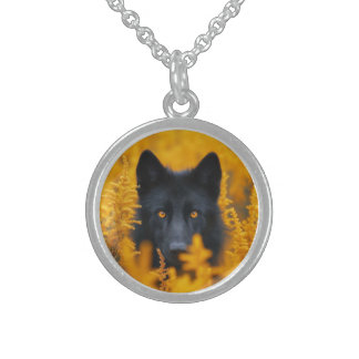 Black Dog with Stunning Gold Eyes Sterling Silver Necklace