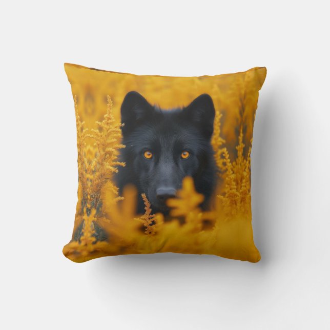 Black Dog with Stunning Gold Eyes Throw Pillow (Front)