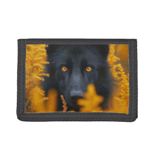 Black Dog with Stunning Gold Eyes Tri-fold Wallet