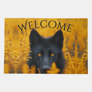 Black Dog with Stunning Gold Eyes Welcome Doormat