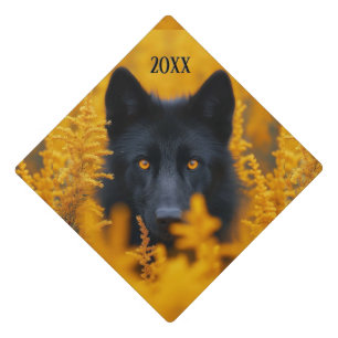 Black Dog with Stunning Gold Eyes Year Graduation Cap Topper
