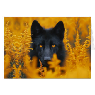 Black Dog Wolf w/ Stunning Gold Eyes Blank Inside Cards
