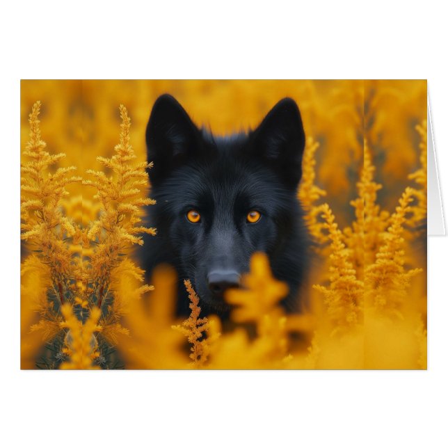 Black Dog Wolf w/ Stunning Gold Eyes Blank Inside Cards (Front Horizontal)