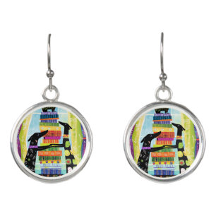Black Dogs Balancing Book Tower Stack Earrings