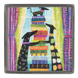 Black Dogs Balancing Book Tower Stack Gunmetal Finish Lapel Pin