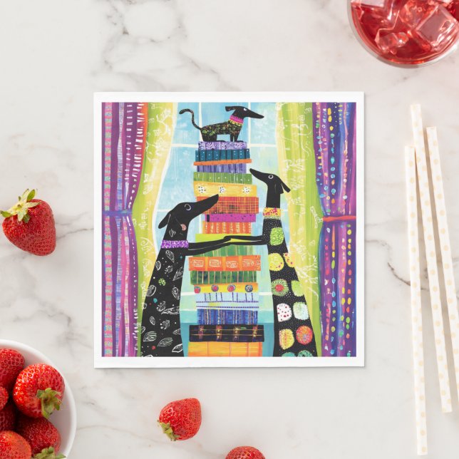 Black Dogs Balancing Book Tower Stack Napkins (Insitu)