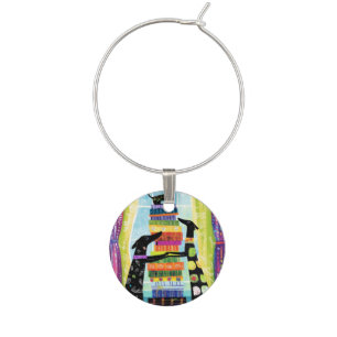 Black Dogs Balancing Book Tower Stack Wine Charm