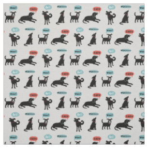 Black Dogs   Cute Barking Dogs Patterned Fabric