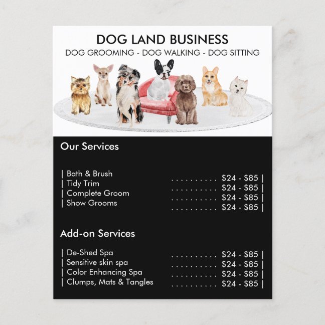 Black Dogs groomer Sitter Walker Pet Service Offer Flyer