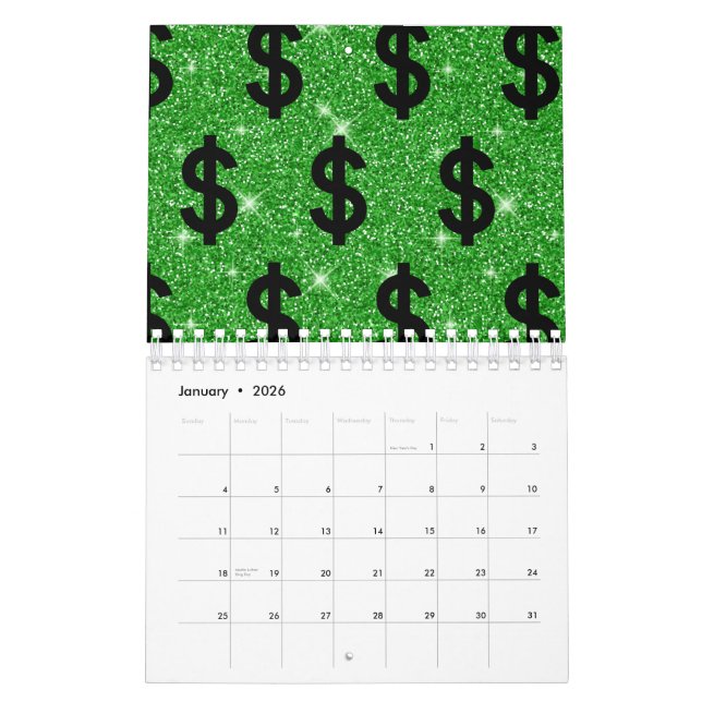 Black Dollar Sign Money Entrepreneur Wall Street Calendar (Jan 2026)