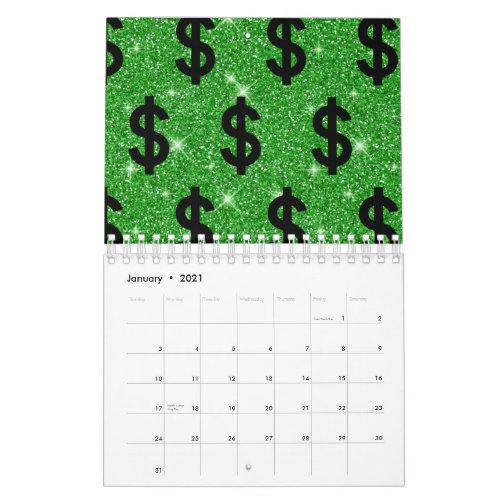 Black Dollar Sign Money Entrepreneur Wall Street Calendar