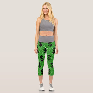 Black Dollar Sign Money Entrepreneur Wall Street Capri Leggings